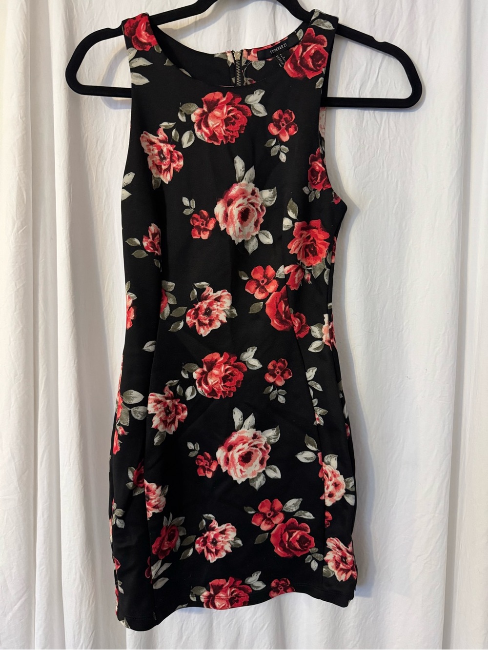 Forever 21 Black Mini Dress with Red and Pink Rose PrintSize Small, Gorgeous! 🌹